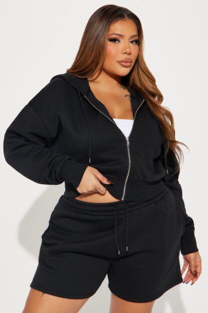 Conjunto de Sudadera y Shorts con Cierre - Negro - Image 6