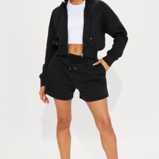 Conjunto de Sudadera y Shorts con Cierre - Negro