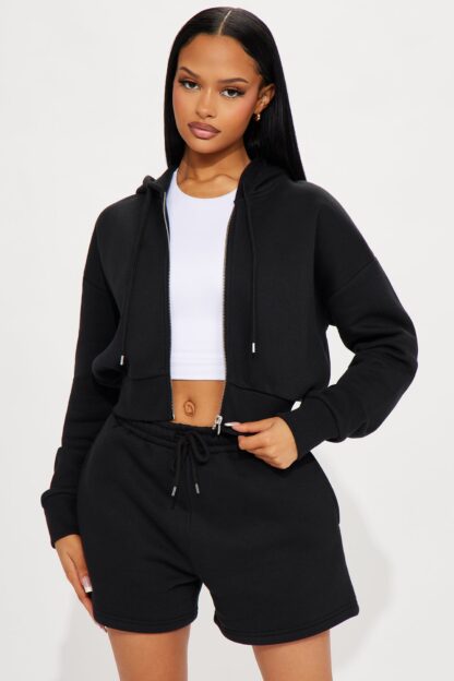 Conjunto de Sudadera y Shorts con Cierre - Negro - Image 2