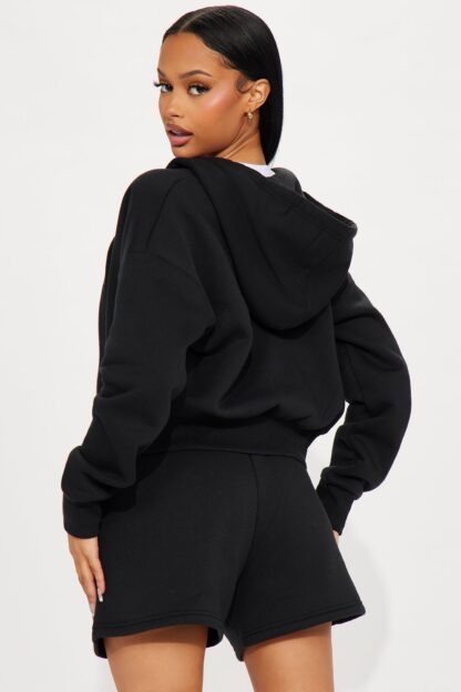 Conjunto de Sudadera y Shorts con Cierre - Negro - Image 3